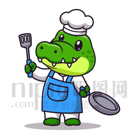 可愛卡通廚師鱷魚