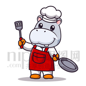 可愛卡通廚師河馬