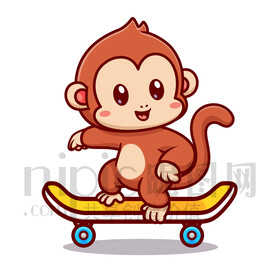 可愛卡通小猴子玩滑板