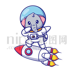 可爱卡通穿着宇航服的太空大象