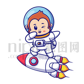可愛卡通穿著宇航服的太空猴子
