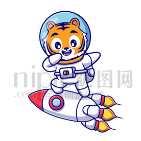 可愛卡通穿著宇航服的太空小老虎