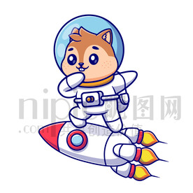 可爱卡通穿着宇航服的太空小松鼠