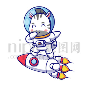 可愛卡通穿著宇航服的太空斑馬