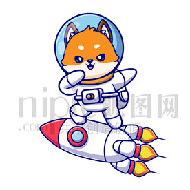 可愛卡通穿著宇航服的太空狐貍