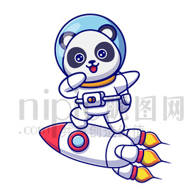 可愛卡通穿著宇航服的太空大熊貓