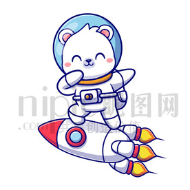 可愛卡通穿著宇航服的太空北極熊
