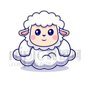 可愛卡通趴在云朵上的小綿羊
