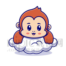 可愛卡通趴在云朵上的小猴子