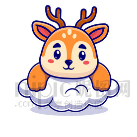 可愛卡通趴在云朵上的梅花鹿