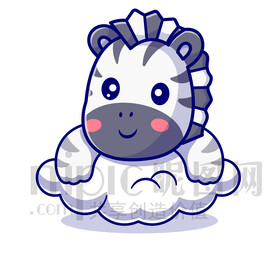 可愛卡通趴在云朵上的斑馬