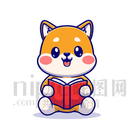 可愛卡通拿著書學(xué)習(xí)的小狗