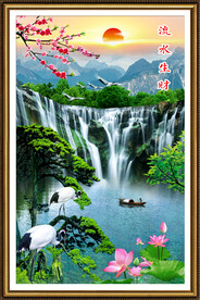 流水生財(cái)瀑布山水畫