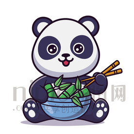 可愛卡通吃竹子的大熊貓