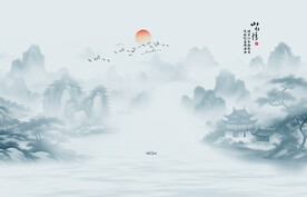 水墨山水江南水鄉(xiāng)背景墻