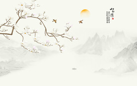 新中式手繪花鳥畫背景墻