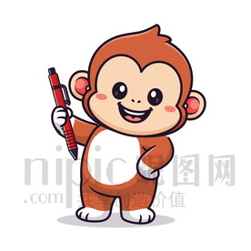 可愛卡通拿鉛筆的小猴子