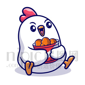 可爱卡通抱着炸鸡桶的小鸡