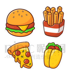 可爱卡通快餐汉堡薯条披萨