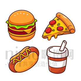 可愛卡通快餐漢堡披薩熱狗可樂