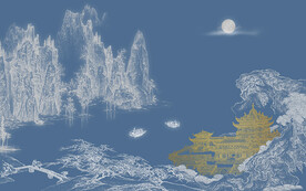 金箔肌理阁楼山水背景墙