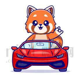 可愛卡通坐汽車的浣熊