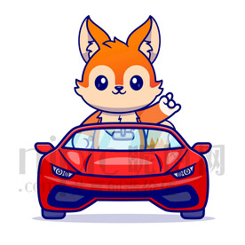 可愛卡通坐汽車的狐貍