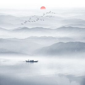 現(xiàn)代簡約水墨山水畫電視背景墻