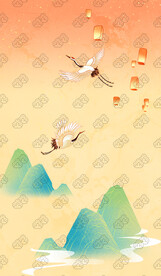 中國風(fēng)古風(fēng)國潮山水仙鶴插畫