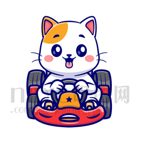 可愛卡通開卡丁車的貓咪