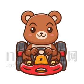 可愛卡通開卡丁車的狗熊