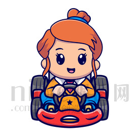 可愛卡通開卡丁車的女孩