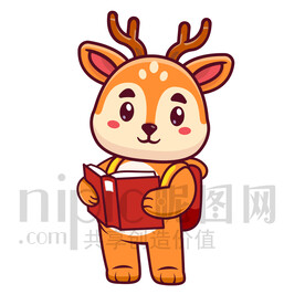 可愛卡通愛學(xué)習(xí)的梅花鹿