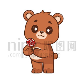 可愛卡通拿著棒棒糖的狗熊棕熊