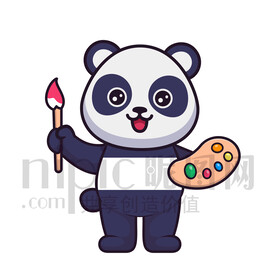 可愛卡通畫家繪畫的大熊貓