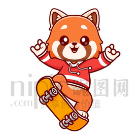 可愛卡通玩滑板的小熊貓