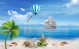 藍天白云椰樹大海背景墻