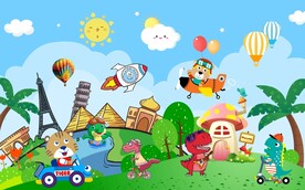 卡通动物城市儿童房背景墙图片