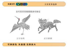 古代官服補(bǔ)子仙鶴與麒麟插畫(huà)