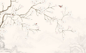 新中式蘭花工筆花鳥畫背景墻