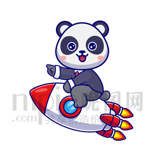 可愛卡通坐火箭的大熊貓