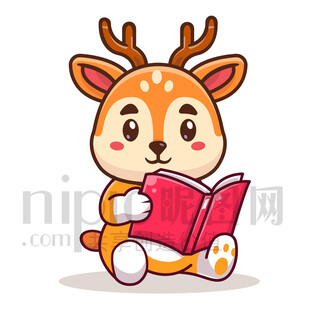 可愛卡通愛學(xué)習(xí)看書的梅花鹿