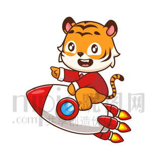 可愛卡通坐火箭的老虎