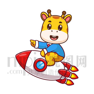 可愛卡通坐火箭的長頸鹿