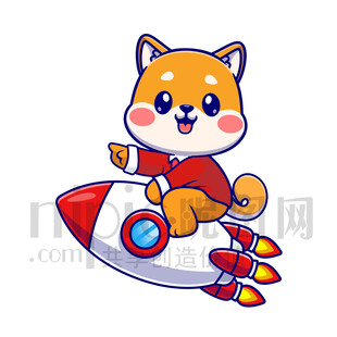 可愛卡通坐火箭的小狗