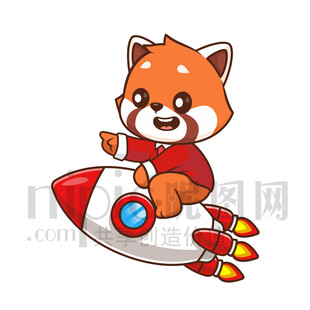 可愛卡通坐火箭的小熊貓