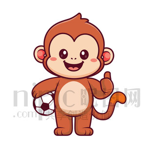 可愛卡通踢足球的猴子