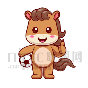 可愛卡通踢足球的馬