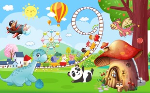 卡通儿童房背景墙图片