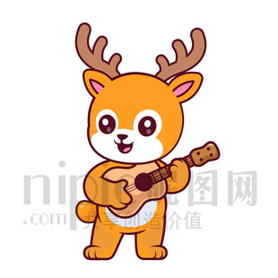 可爱卡通踢足球的梅花鹿